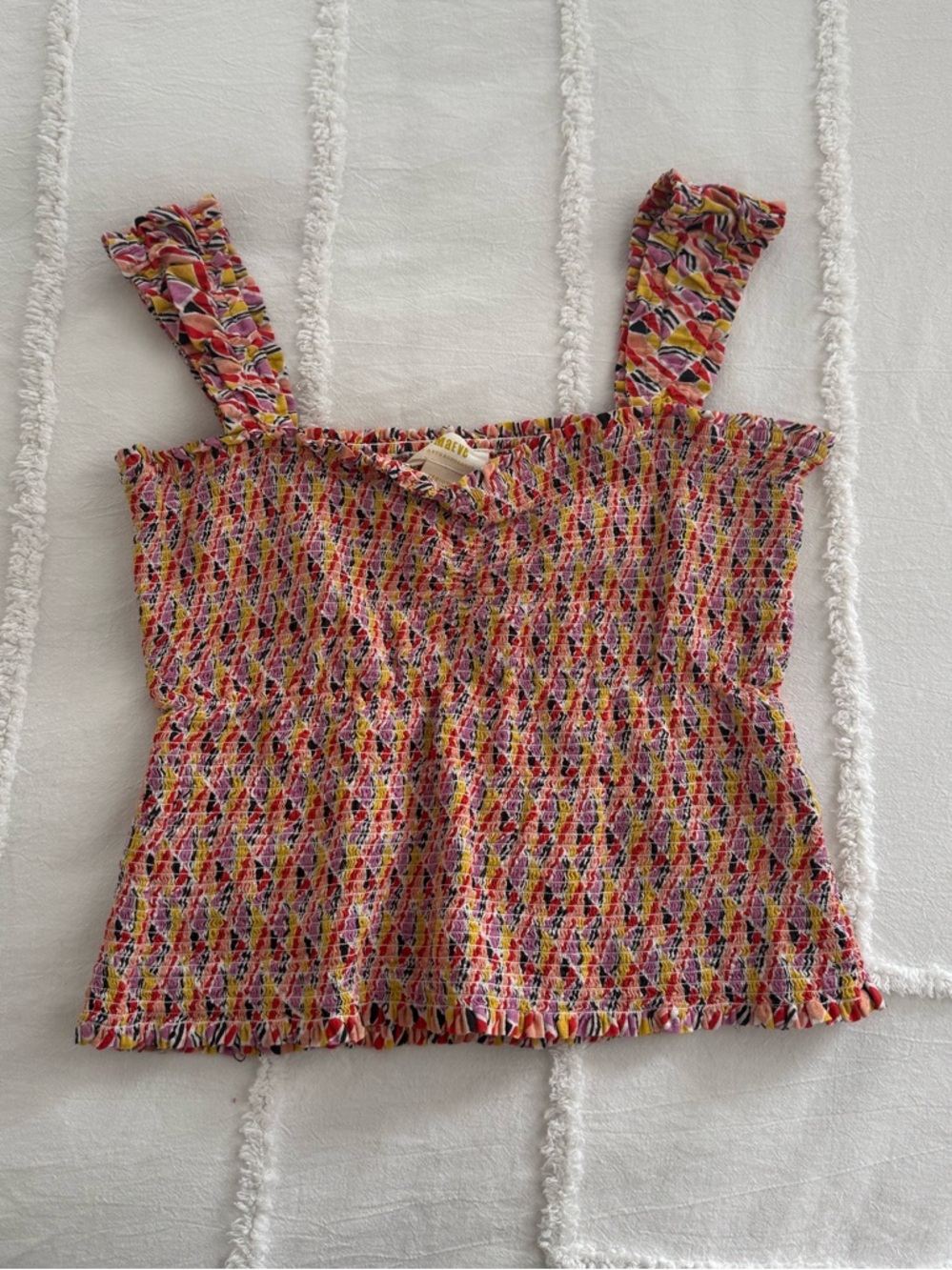 Anthropologie Multicolor Smocked Tank Top with Ruffled Straps